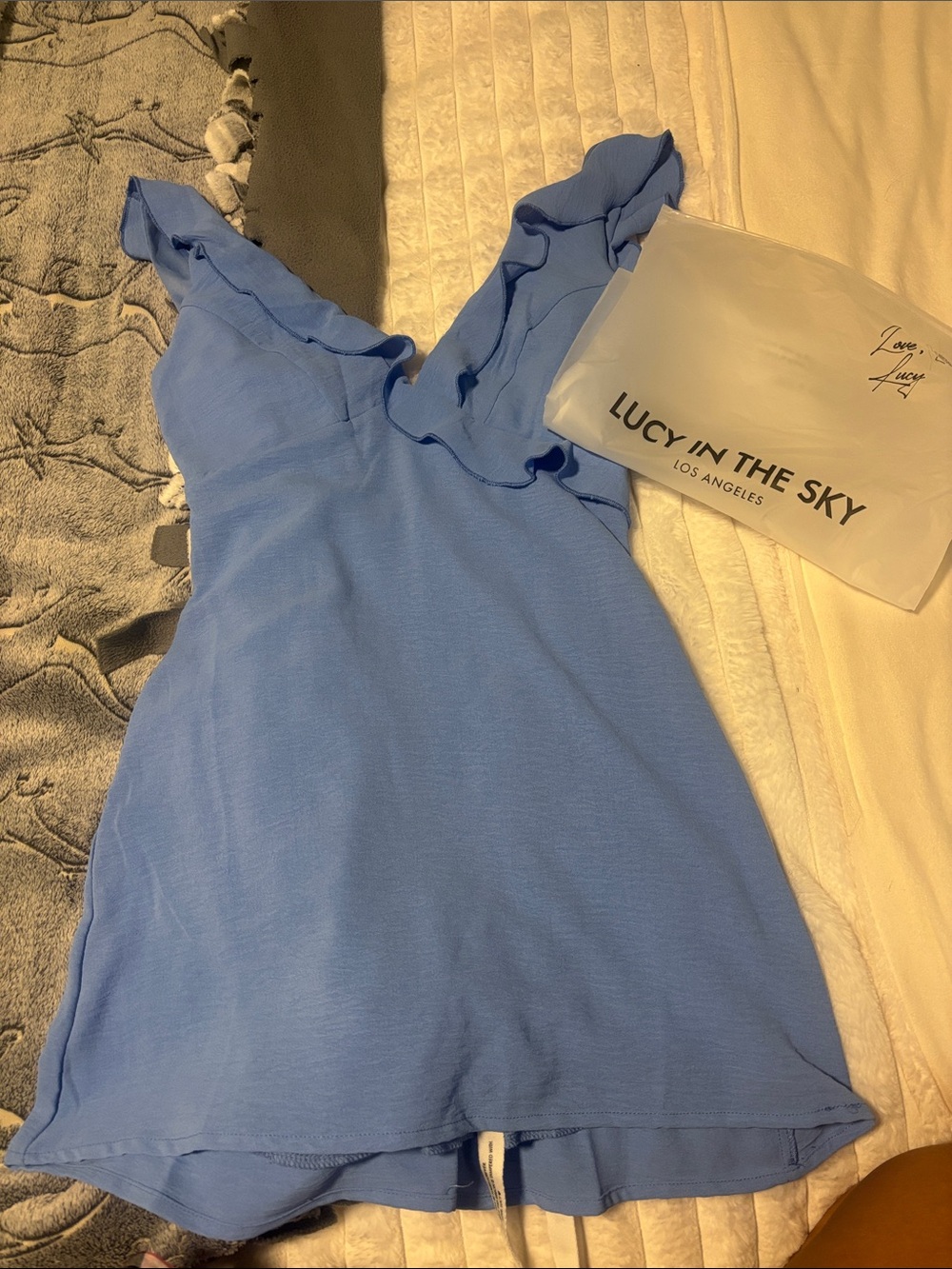 Lucy in the Sky Light Periwinkle Ruffle V-Neck Tank
